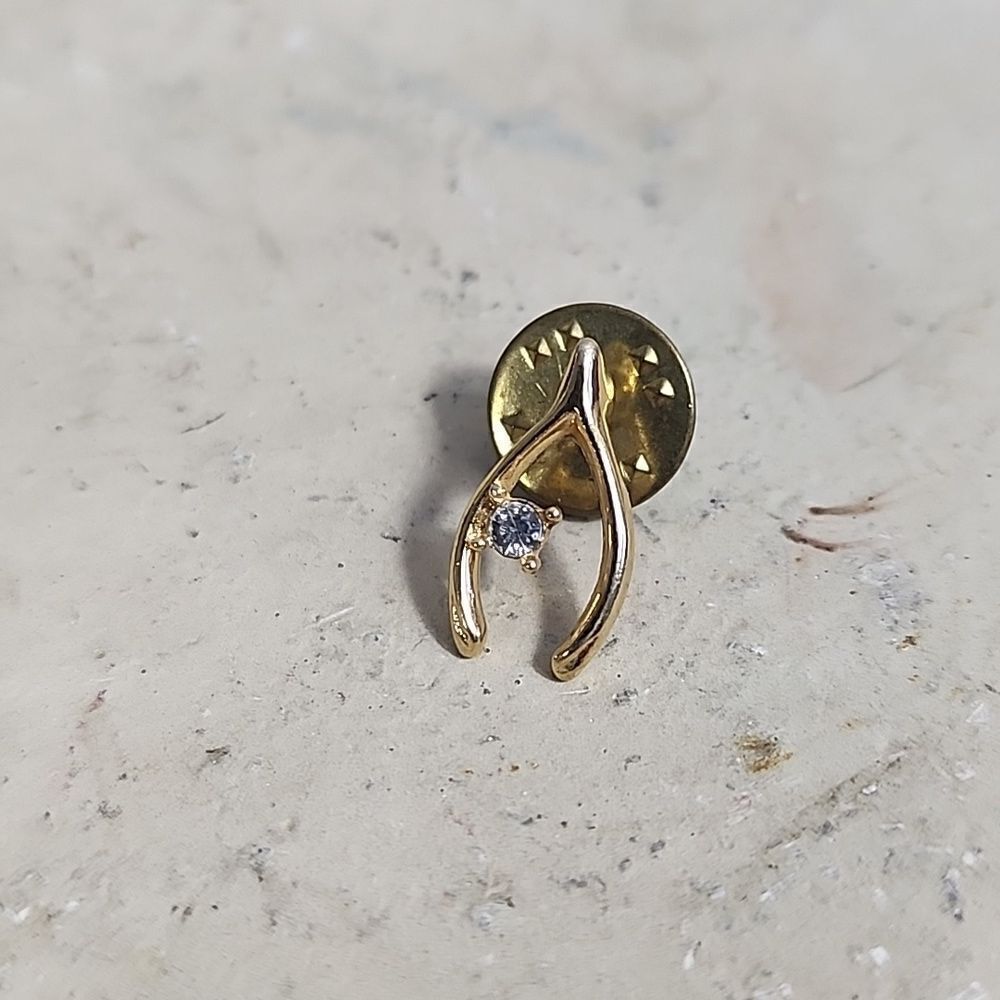 Make A Wish! Wishbone and Rhinestone Lapel Pin